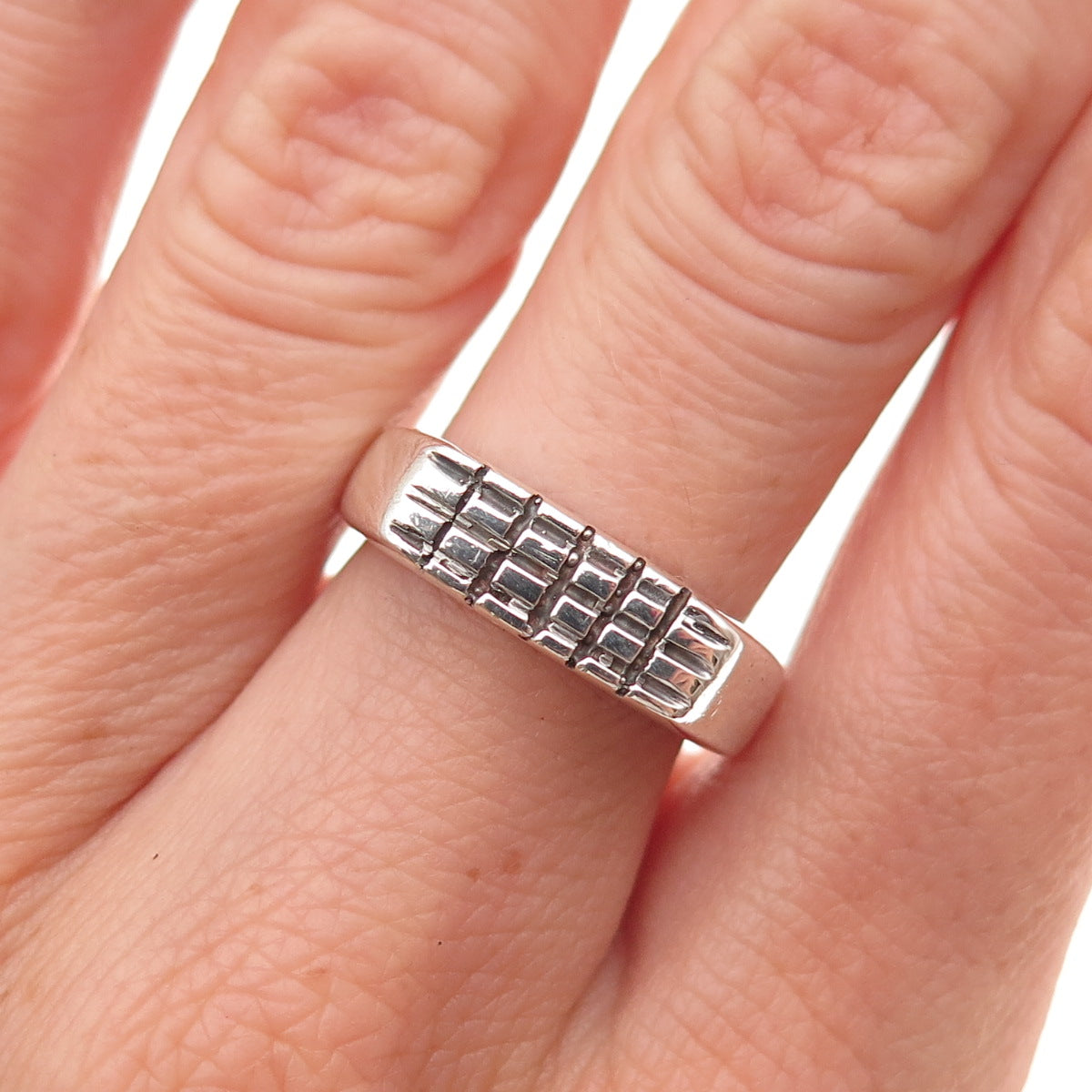 925 Sterling Silver Vintage Striped Oxidized Signet Ring Size 6.5