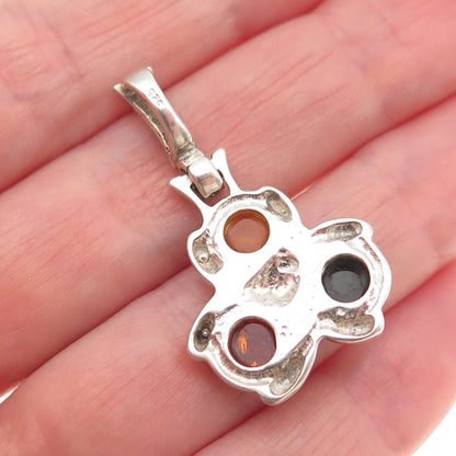 925 Sterling Silver Vintage Real Amber Modernist Charm Pendant