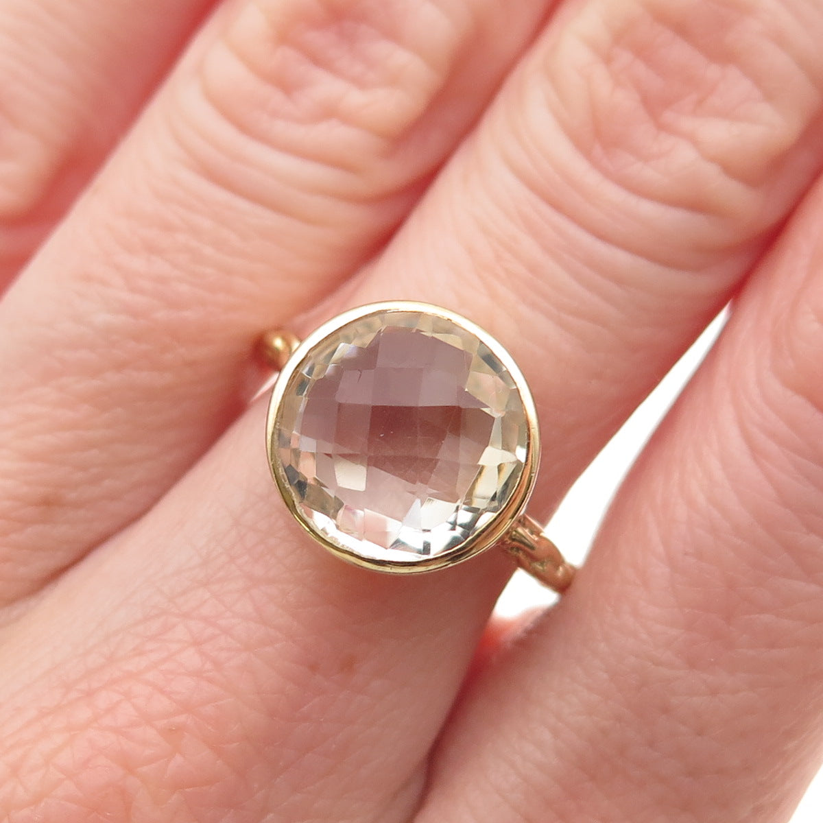 925 Sterling Silver Gold Plated Real Prasiolite Modernist Ring Size 6.75