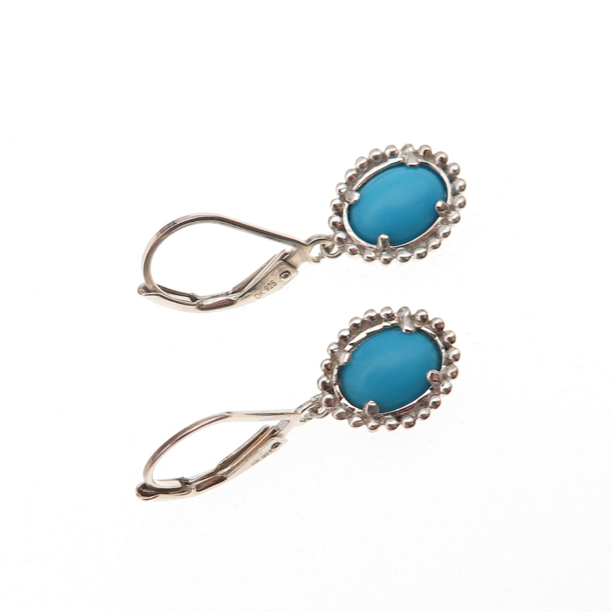 925 Sterling Silver Real Sleeping Beauty Turquoise Floral Dangle Earrings