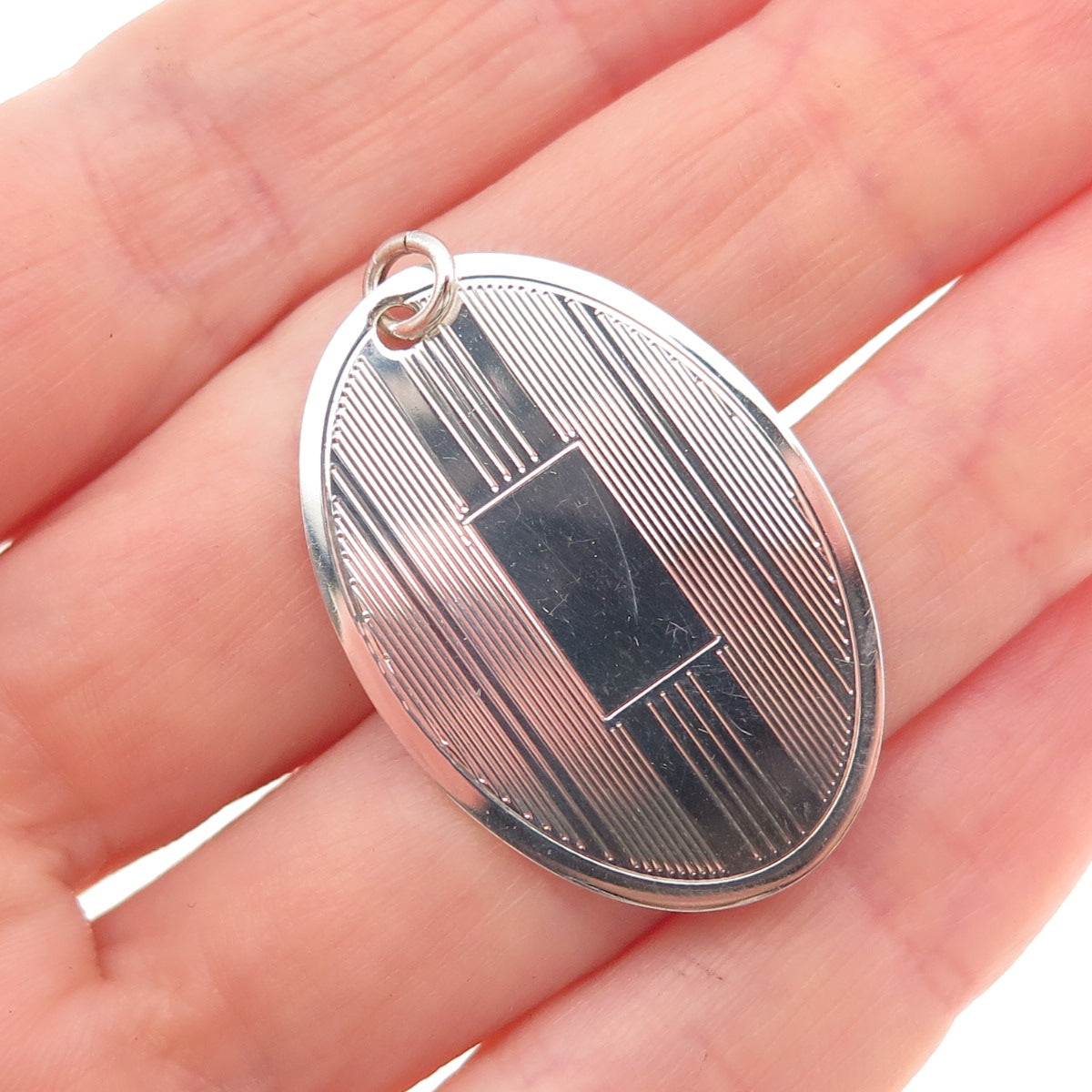 925 Sterling Silver Vintage Engravable Oval Tag Charm Pendant