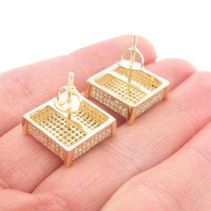 925 Sterling Silver Gold Plated Round-Cut C Z Square Stud Earrings
