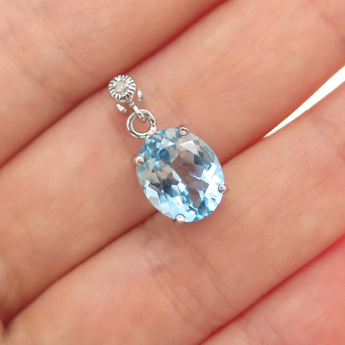925 Sterling Silver Real Diamond & Blue Topaz Minimalist Charm Pendant
