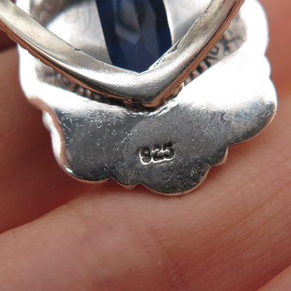 925 Sterling Silver Vintage Pear-Cut Blue C Z Swirl Oxidized Ring Size 7.5