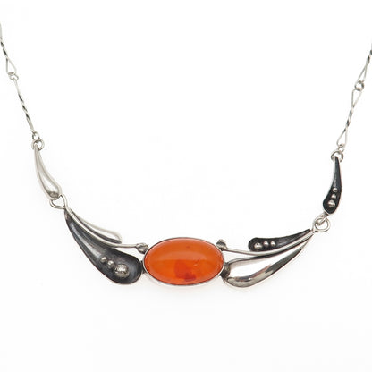 925 Sterling Vintage SD Poland Real Amber Modernist Floral Necklace 16-18"