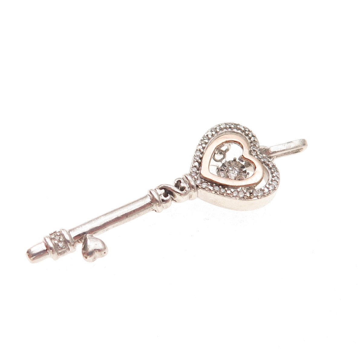 Jane Seymour 925 Sterling Silver 10K Gold Real Diamond Heart Key Charm Pendant