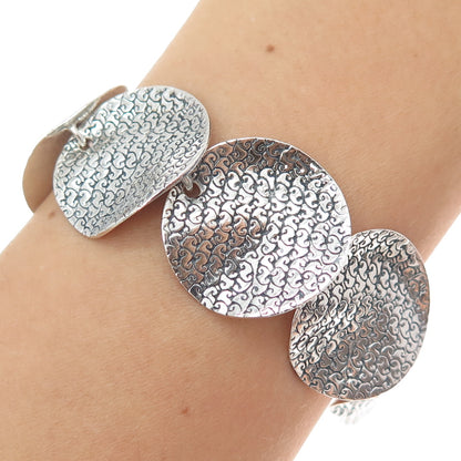 SAMUEL BENHAM 925 Sterling Silver Vintage Modernist Disc Link Bracelet 7.5-8.5"