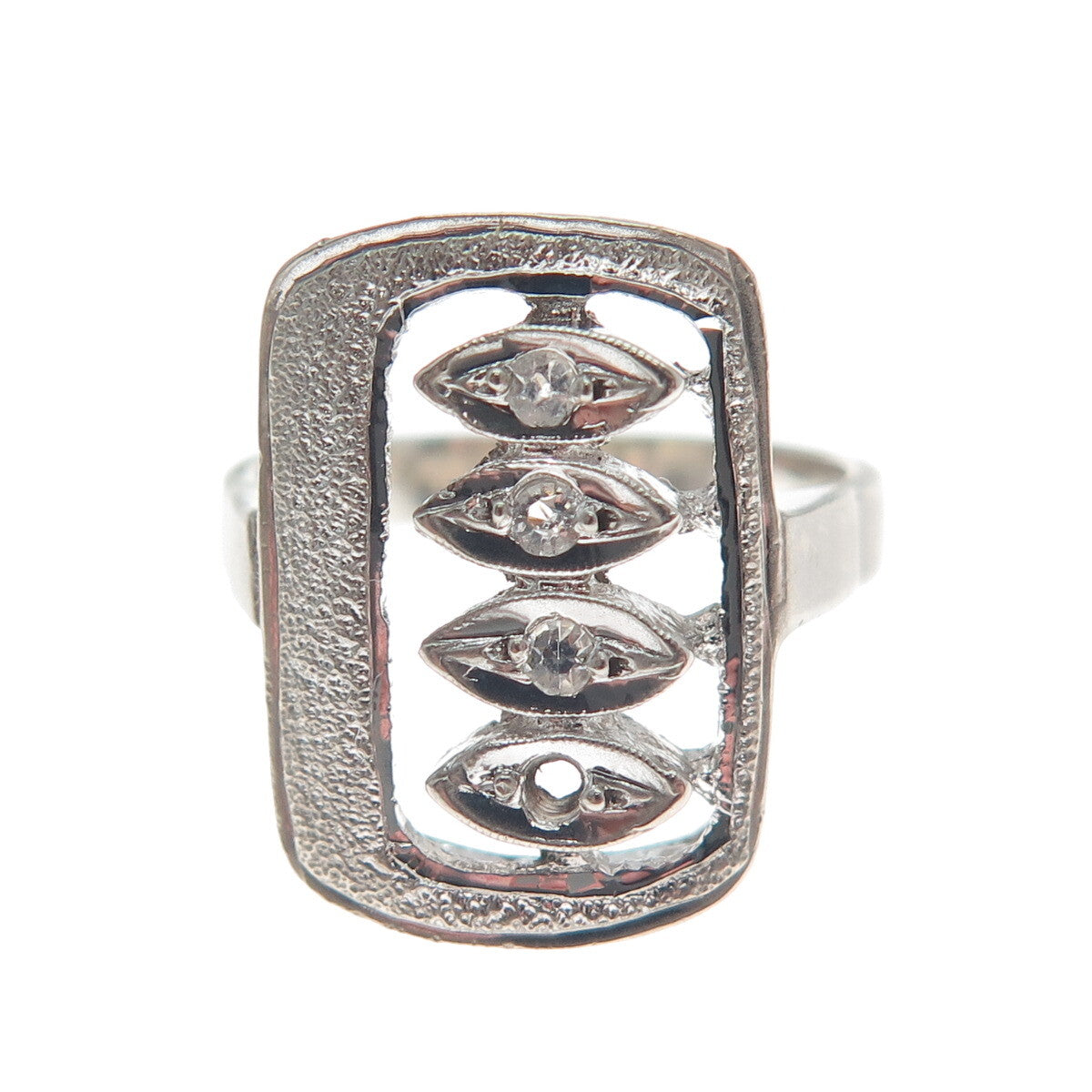 UNCAS Sterling Silver Antique Rhinestone Ring Size 6.5 (missing 1 rhinestone)