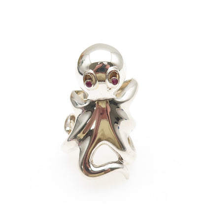 925 Sterling Silver Vintage Real Ruby Modernist Octopus Ring Size 5.5-6.5