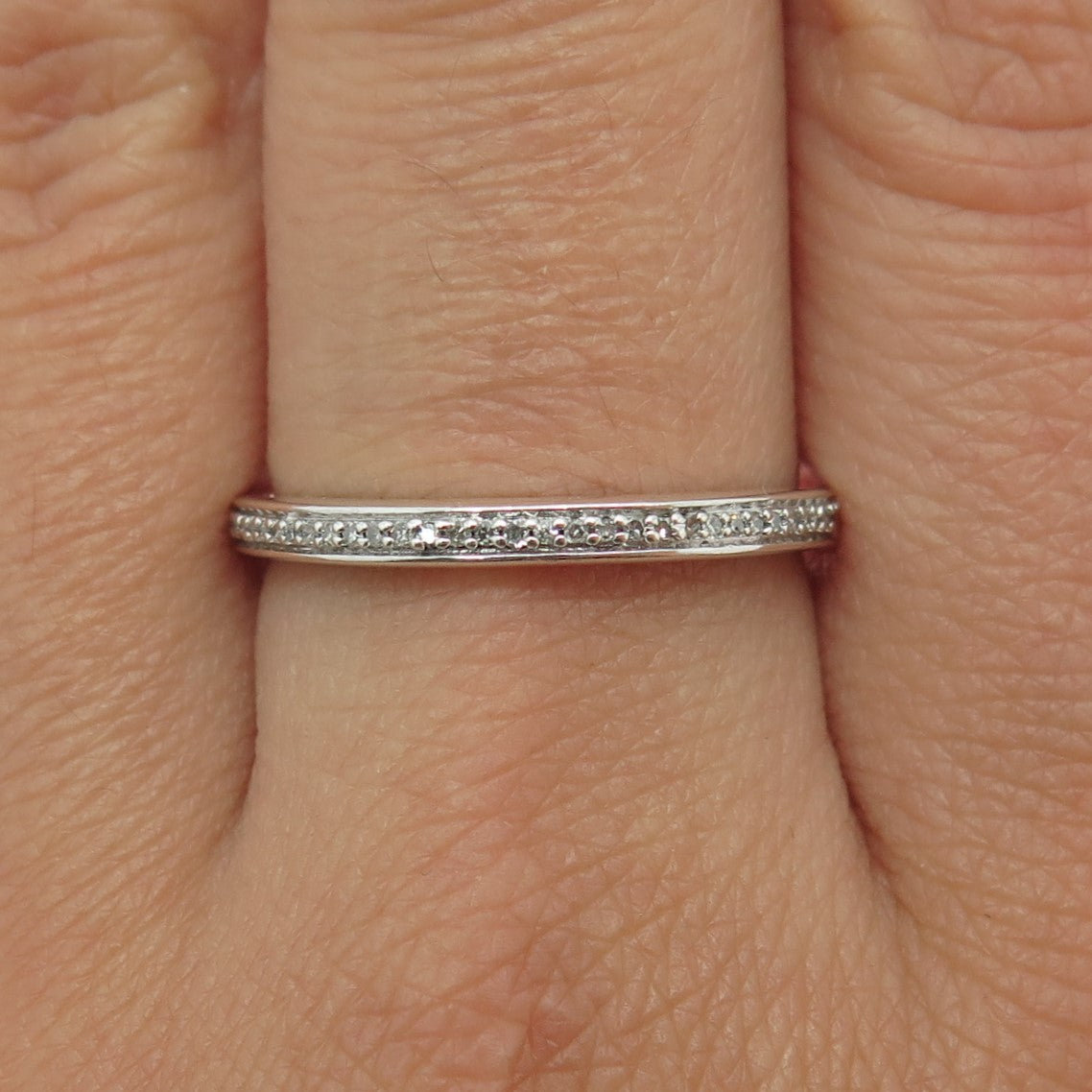 JANE SEYMOUR 925 Sterling Silver Real Round-Cut Diamond Stackable Ring Size 9