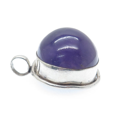 925 Sterling Silver Vintage Real Cabochon Amethyst Modernist Pendant