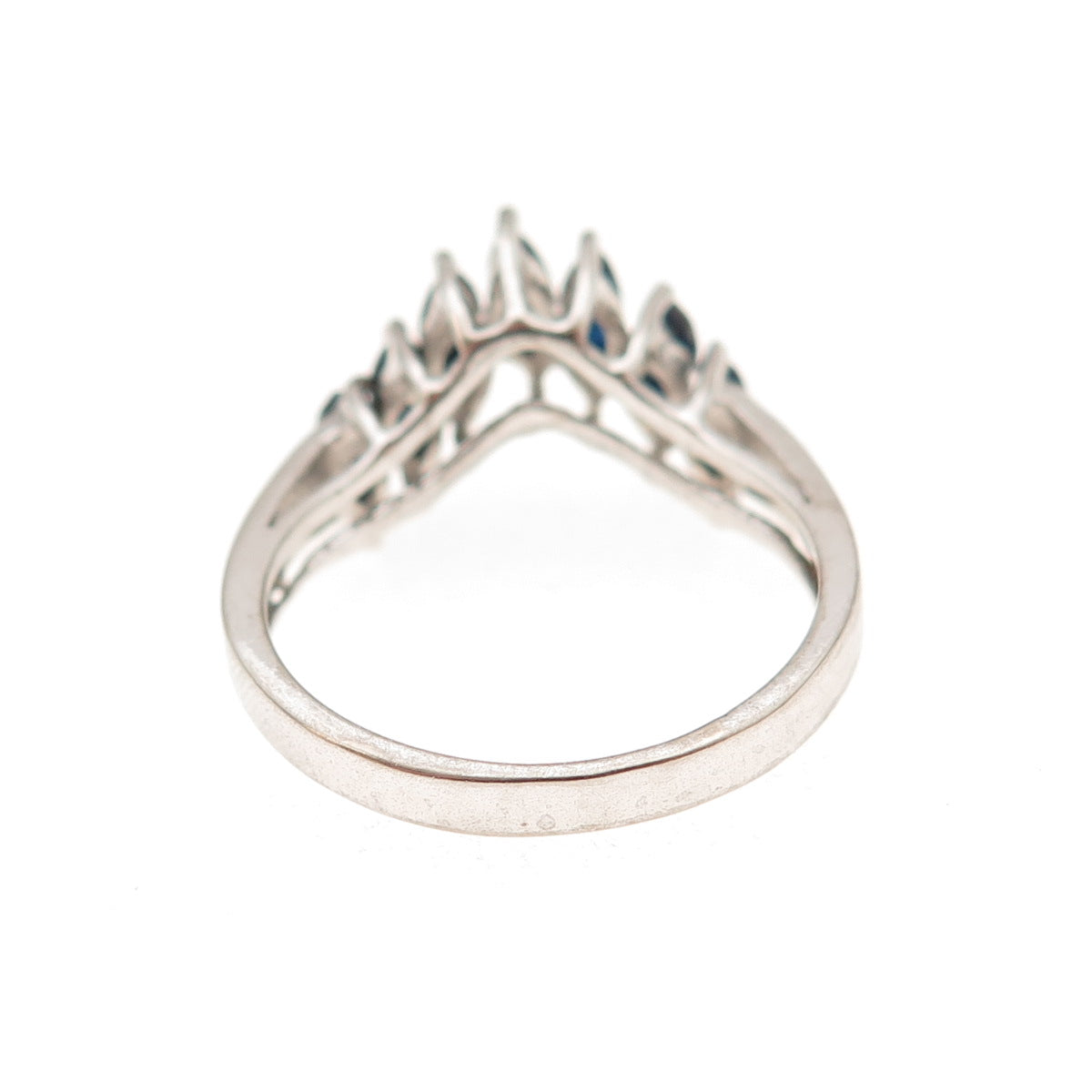 925 Sterling Silver Vintage Real Marquise-Cut Sapphire Oxidized Ring Size 8