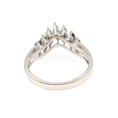 925 Sterling Silver Vintage Real Marquise-Cut Sapphire Oxidized Ring Size 8