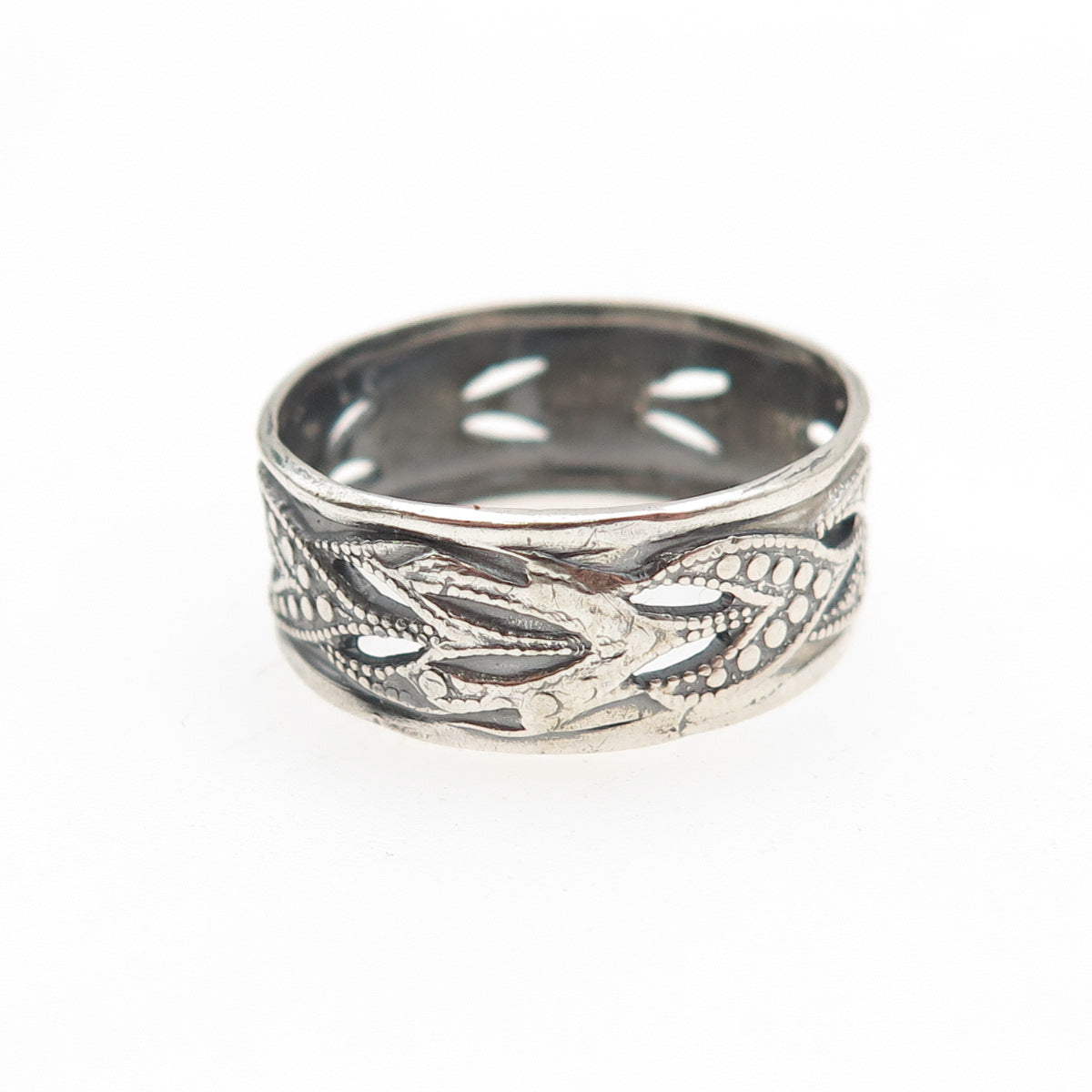 VARGAS 925 Sterling Silver Antique Art Deco Dotted Oxidized Band Ring Size 8.25