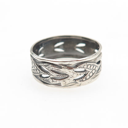 VARGAS 925 Sterling Silver Antique Art Deco Dotted Oxidized Band Ring Size 8.25