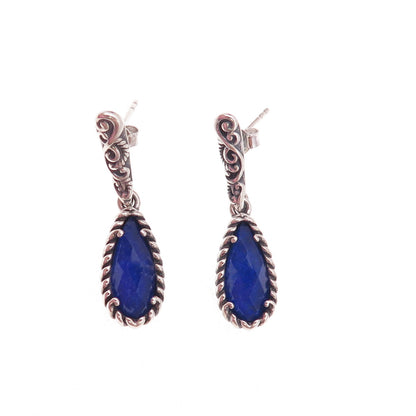 Carolyn Pollack 925 Sterling Silver Vintage Real Lapis Swirl Dangle Earrings