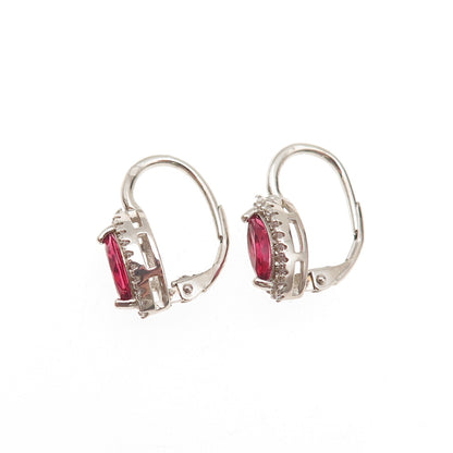 Tamo 925 Sterling Silver Marquise-Cut Pink & Round-Cut White C Z Earrings