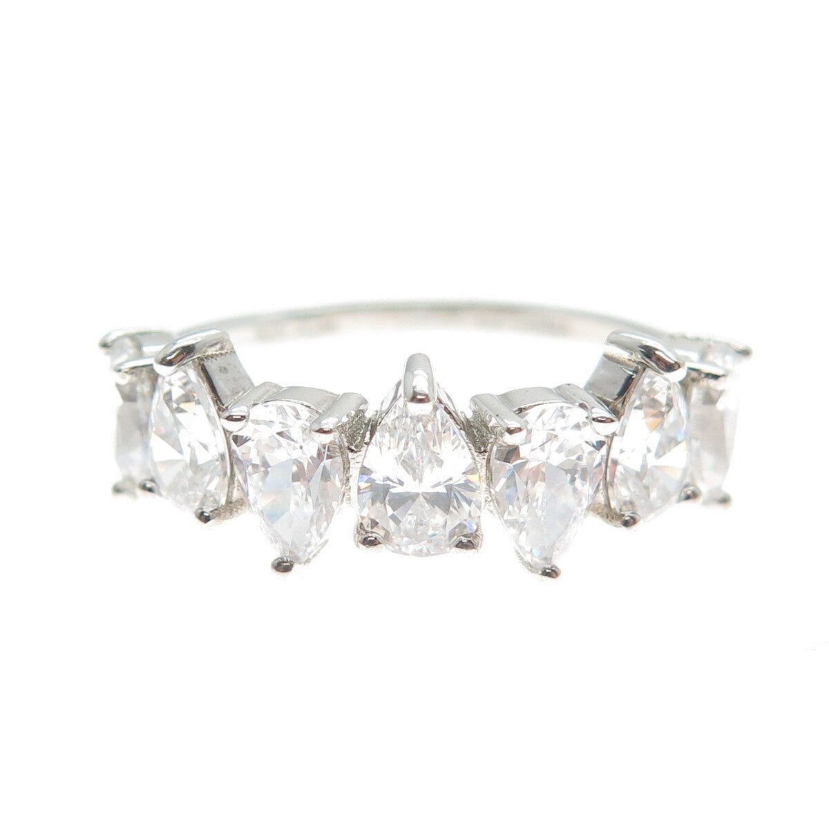JCM JACMEL MAURITIUS 925 Sterling Silver Pear-Cut Shaped C Z Ring Size 8.25