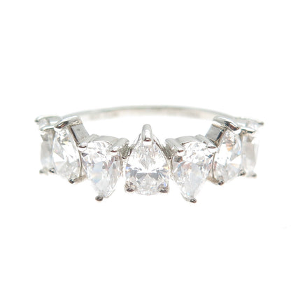 JCM JACMEL MAURITIUS 925 Sterling Silver Pear-Cut Shaped C Z Ring Size 8.25