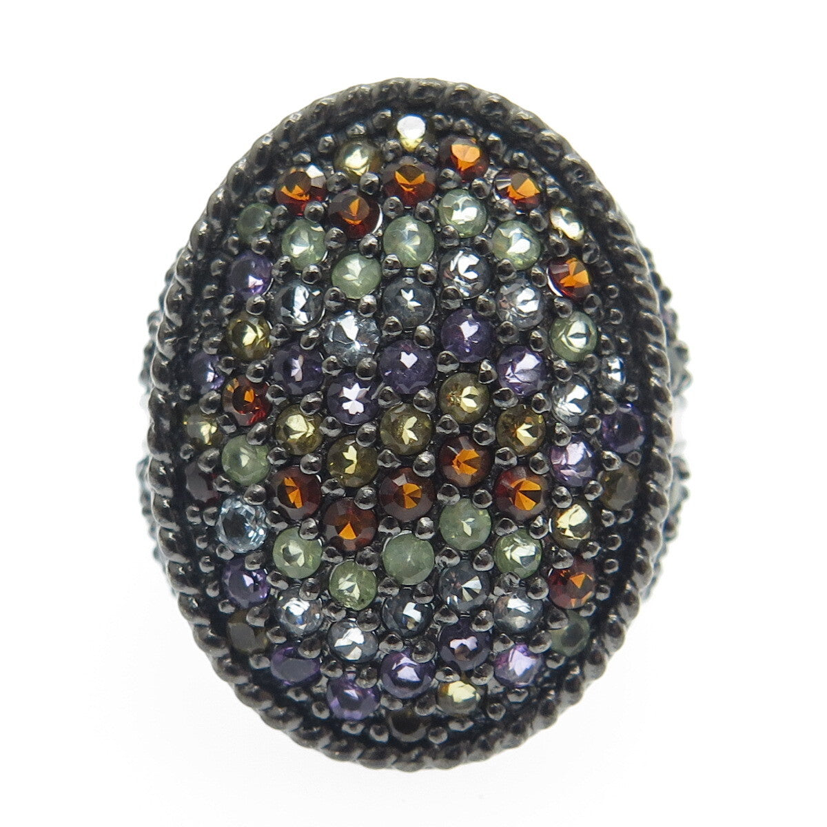 925 Sterling Silver Black Rhodium Enamel Real Multi-Color Sapphire Ring Size 7