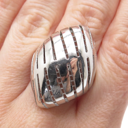 925 Sterling Silver Italy Modernist Rhombus Ribbed Dome Ring Size 6.75