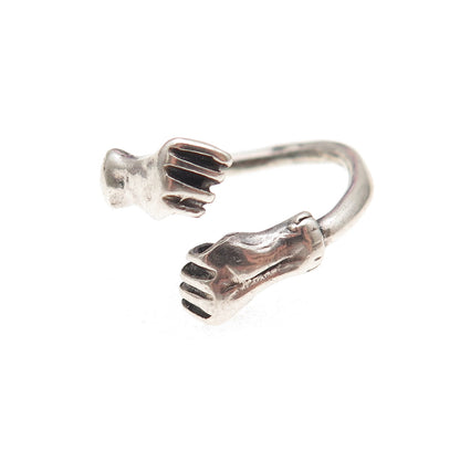 925 Sterling Silver Vintage Fighter Oxidized Adjustable Ring Size 7.25