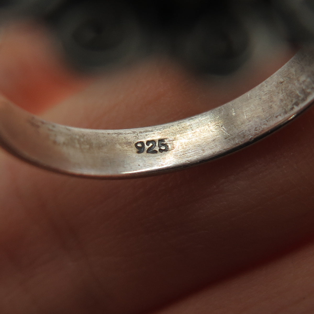 925 Sterling Silver Vintage Real Green Amethyst Swirl Beaded Ring Size 8.25