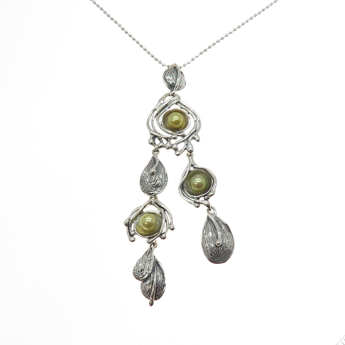 HAGIT GORALI 925 & 950 Silver Vintage Israel Real Pearl Modernist Necklace 18"
