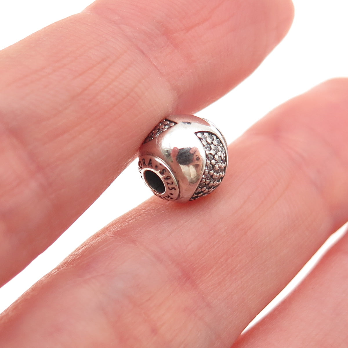 Pandora 925 Sterling Silver C Z Essence Happiness Slide Bead Charm
