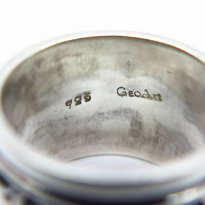 925 Sterling Silver Vintage Geo Art Beaded Wide Band Ring Size 5.5