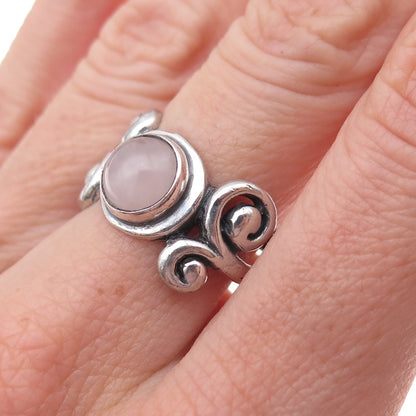 Indigo 925 Sterling Silver Vintage Real Rose Quartz Spiral Ring Size 6.75