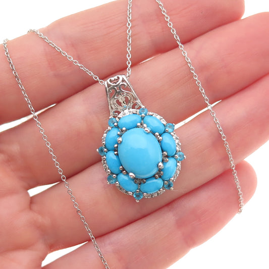 Chuck Clemency 925 Sterling Silver Real Turquoise & Apatite Chain Necklace 20"