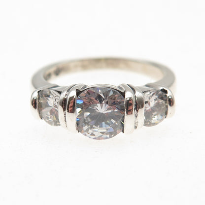 925 Sterling Silver Vintage Round-Cut C Z Engagement Ring Size 7.25