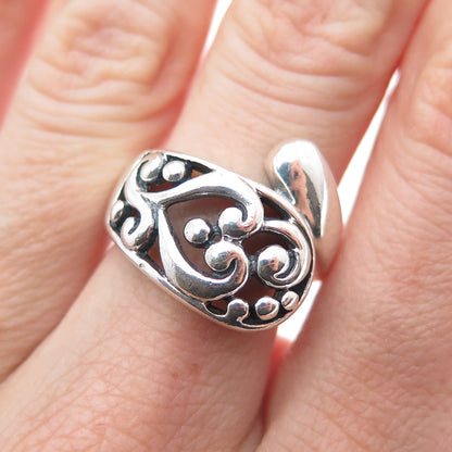 SX SALLY C 925 Sterling Silver Vintage Modernist Swirl Heart Ring Size 6.25