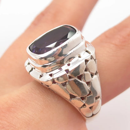 925 Sterling Silver Vintage AF Real Amethyst Gemstone Pebble Ring Size 7.75