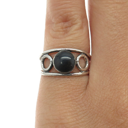 925 Sterling Silver Vintage Black Enamel Modernist Ring Size 5.75