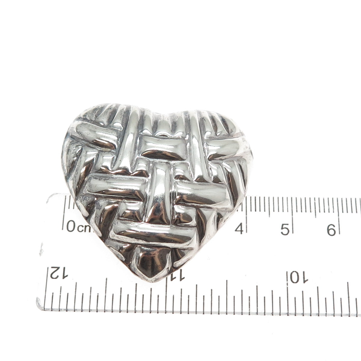 925 Sterling Silver Vintage Mexico Modernist Woven Heart Pin Brooch