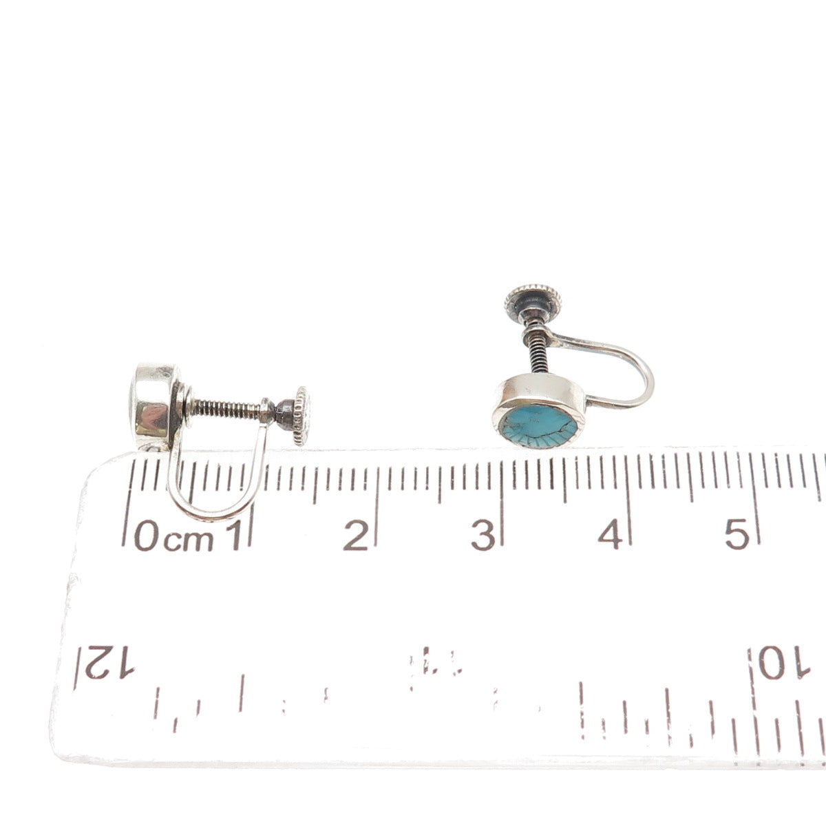 Old Pawn 925 Sterling Silver Vintage Turquoise Tribal Screw Back Earrings