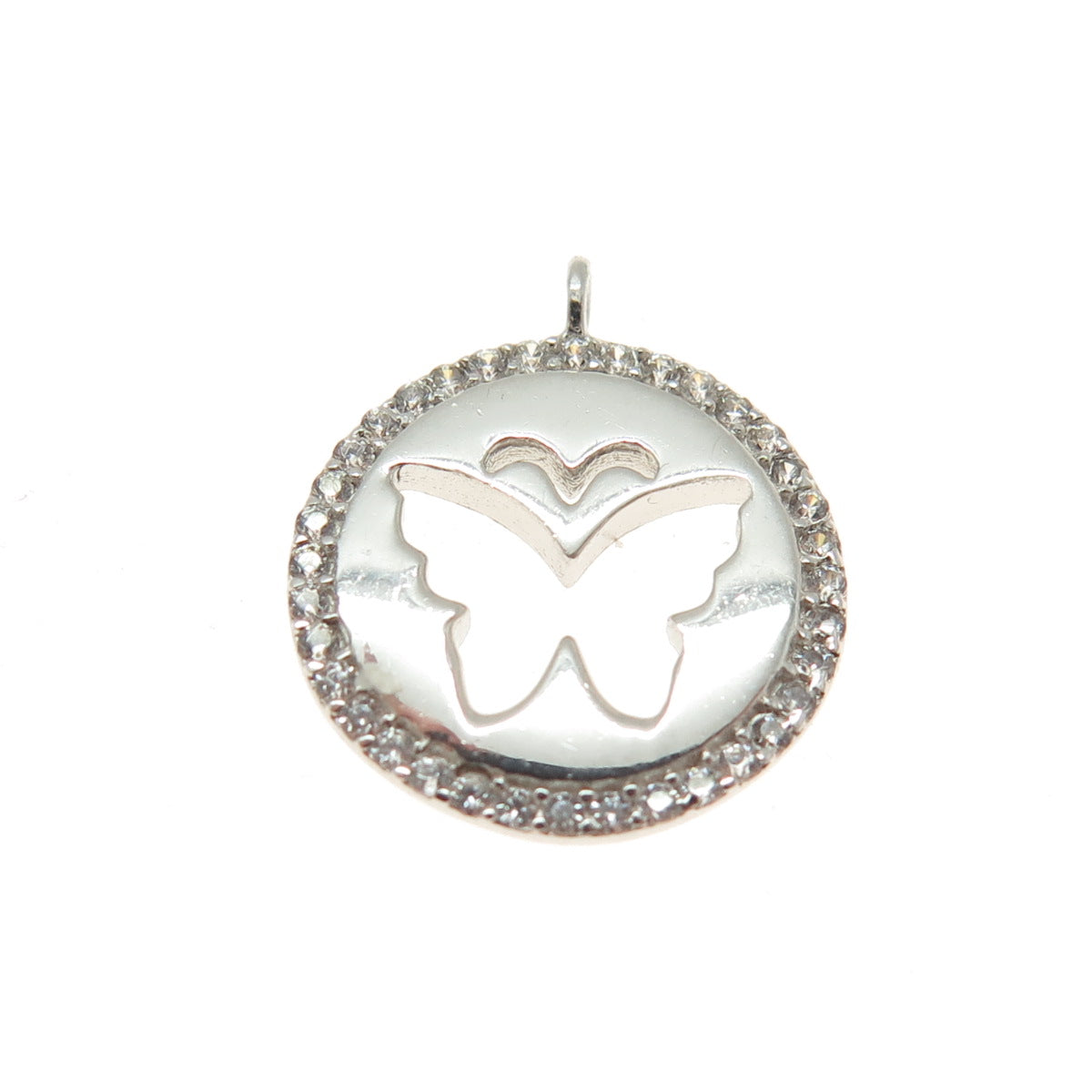925 Sterling Silver Round-Cut C Z Butterfly Minimalist Charm Pendant