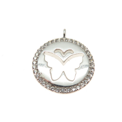 925 Sterling Silver Round-Cut C Z Butterfly Minimalist Charm Pendant