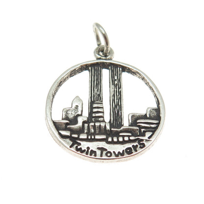 SUN WEST 925 Sterling Silver Vintage Twin Towers New York Trade Center Pendant