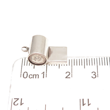 Beau 925 Sterling Silver Antique Art Deco Whistle Oxidized 3D Charm Pendant