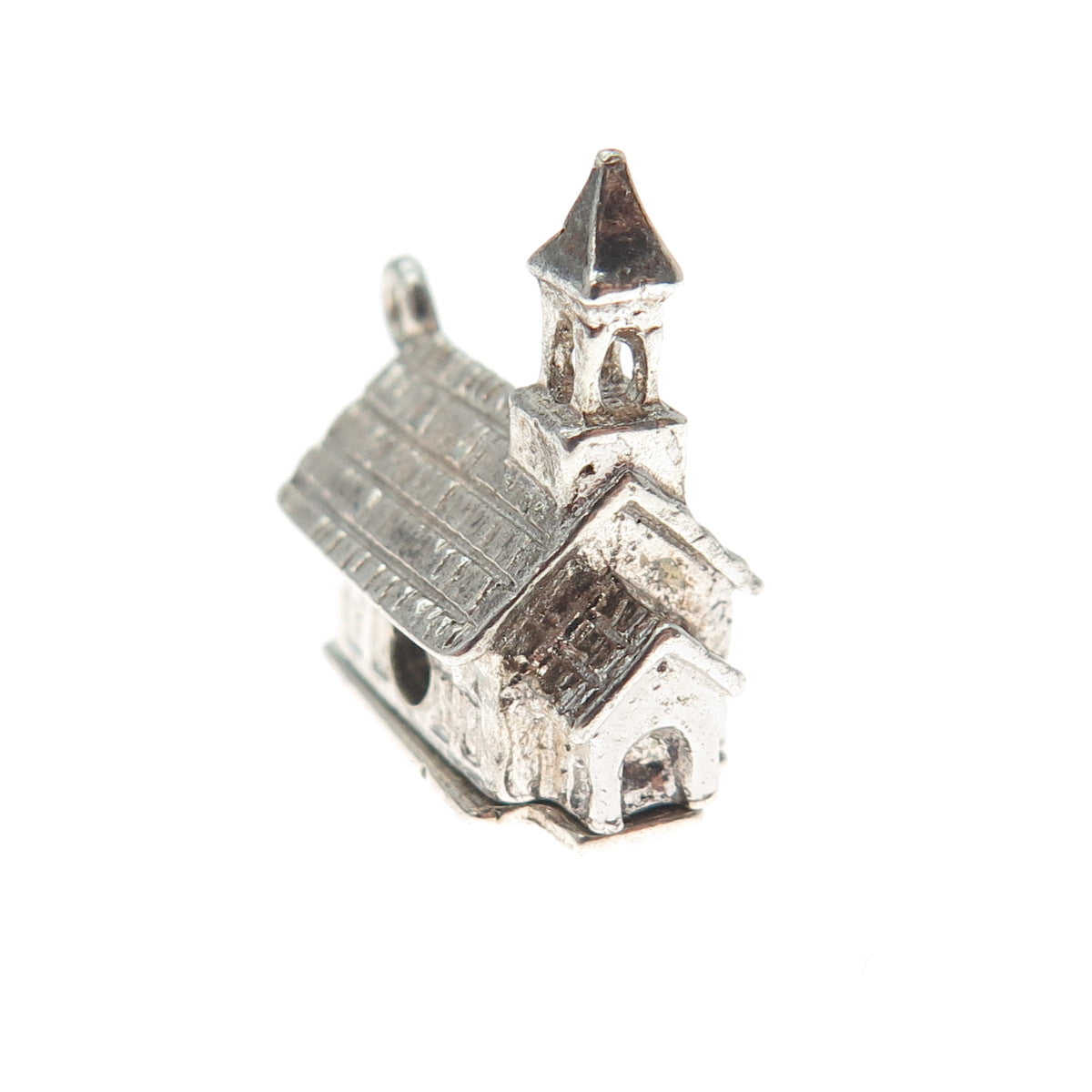 925 Sterling Silver Vintage Old Church Minimalist 3D Charm Pendant
