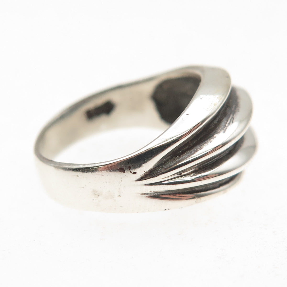 Chapal Zenray 925 Sterling Silver Vintage Modernist Ribbed Oxidized Ring Size 6