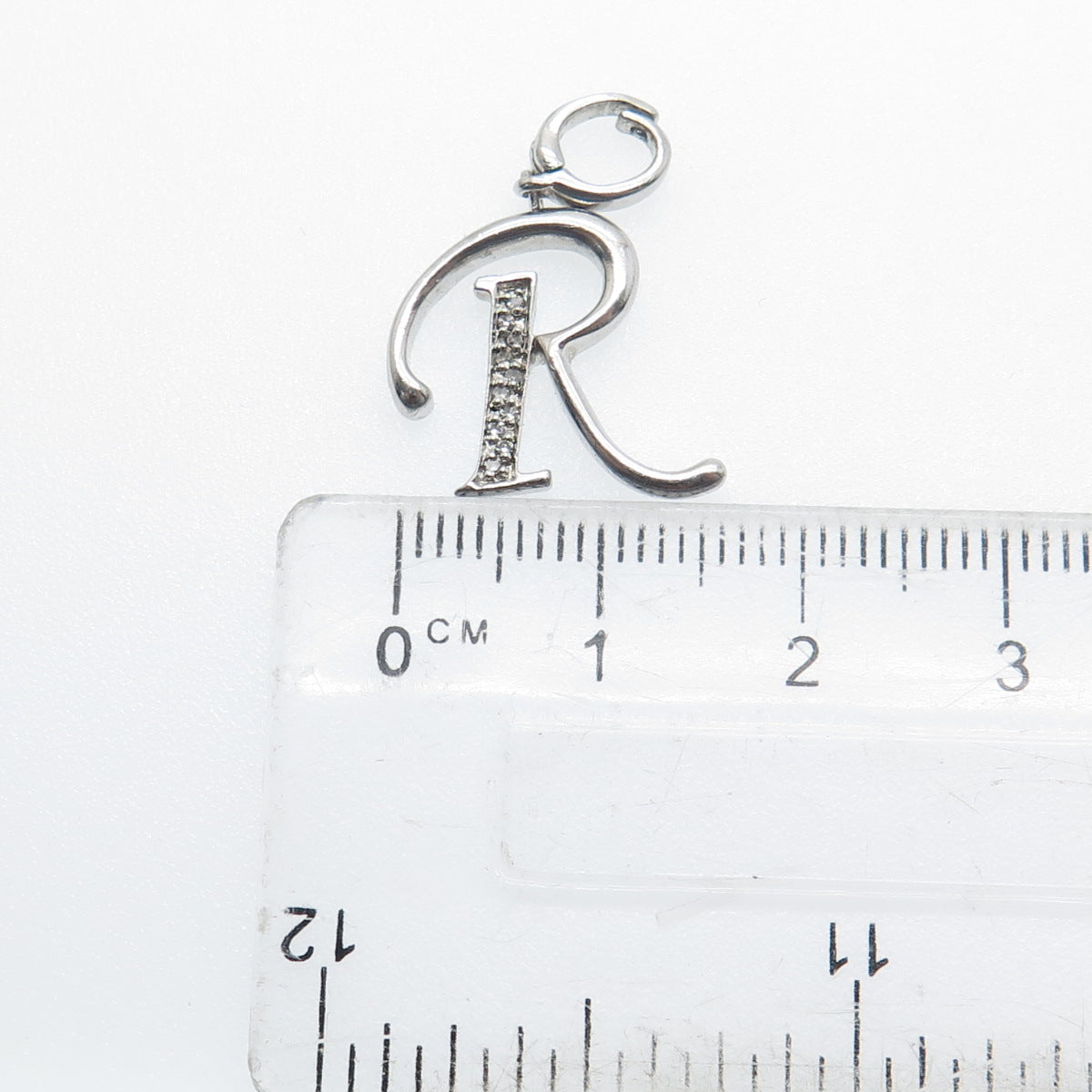 925 Sterling Silver Real Round-Cut Diamond Letter "R" Charm Pendant
