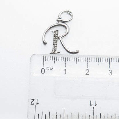 925 Sterling Silver Real Round-Cut Diamond Letter "R" Charm Pendant