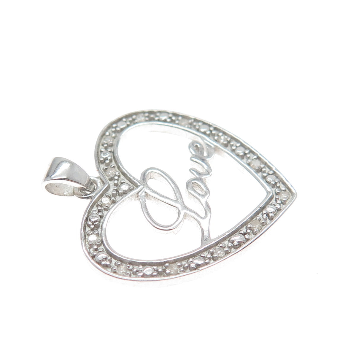 HAN 925 Sterling Silver Real Round-Cut Diamond Love Heart Minimalist Pendant