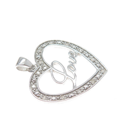 HAN 925 Sterling Silver Real Round-Cut Diamond Love Heart Minimalist Pendant