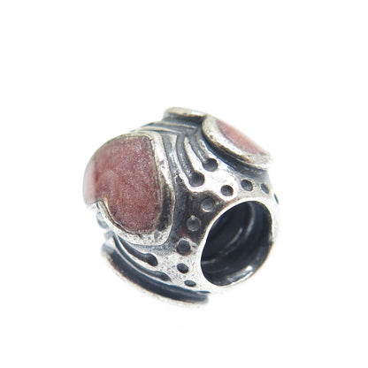 PANDORA 925 Sterling Silver Rose Enamel Heart Bead Charm