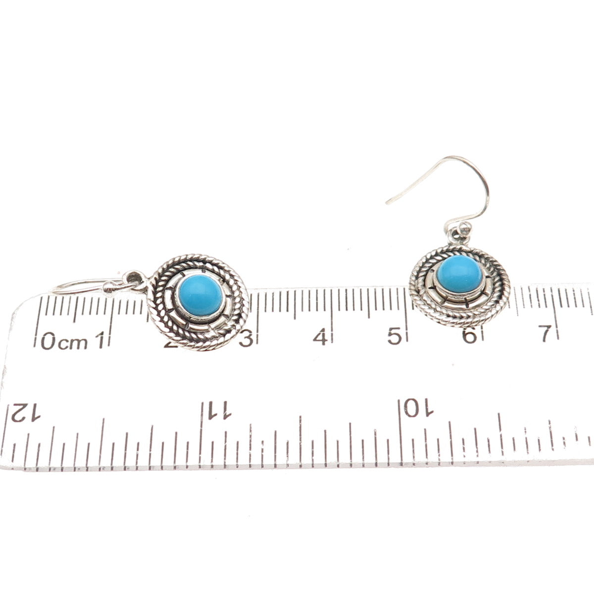 925 Sterling Silver Vintage Real Turquoise Oxidized Dangle Earrings